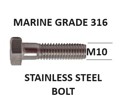 M10-10mm Diameter All Lengths G316 Stainless Steel Hex Bolts